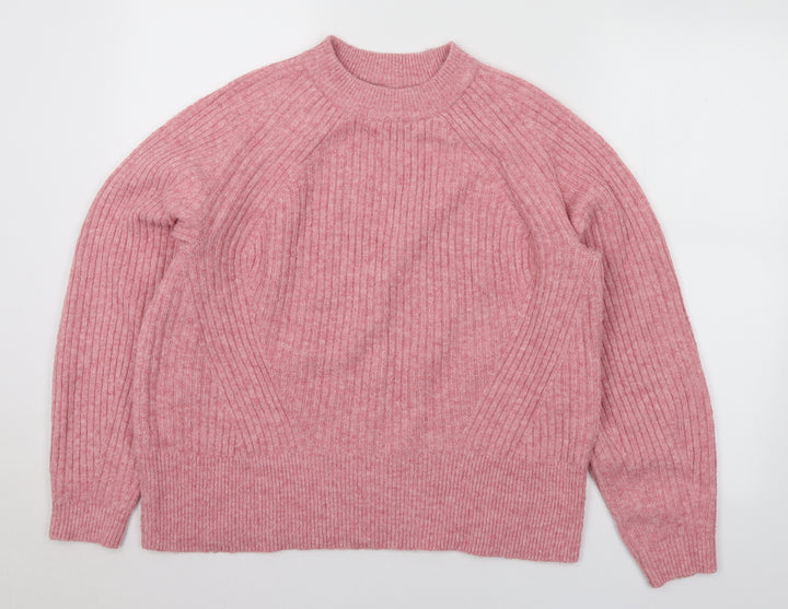 Marks & Spencer Womens Pink Mock Neck Acrylic Pullover Jumper Size M