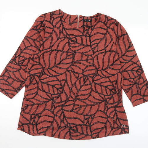 Viz A Viz Womens Brown Round Neck Geometric Polyester Pullover Jumper Size 14 - 14-16
