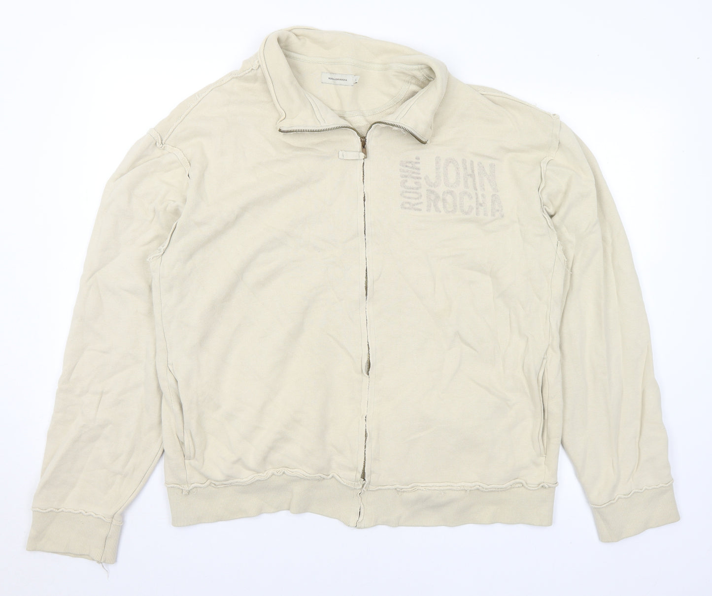 John Rocha Mens Beige Cotton Full Zip Sweatshirt Size L
