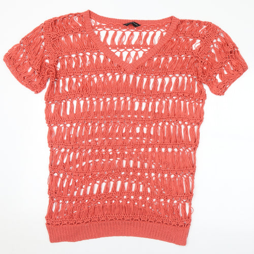 Dorothy Perkins Womens Red V-Neck Acrylic Pullover Jumper Size L