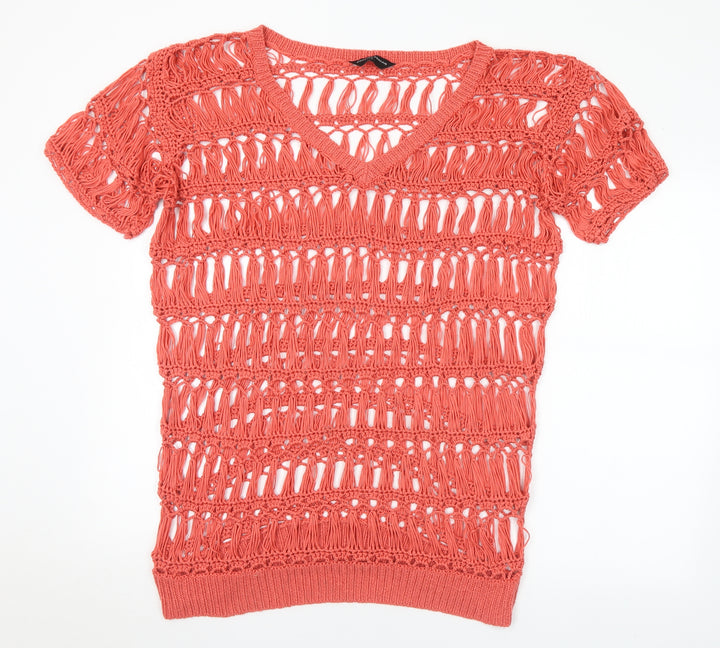 Dorothy Perkins Womens Red V-Neck Acrylic Pullover Jumper Size L