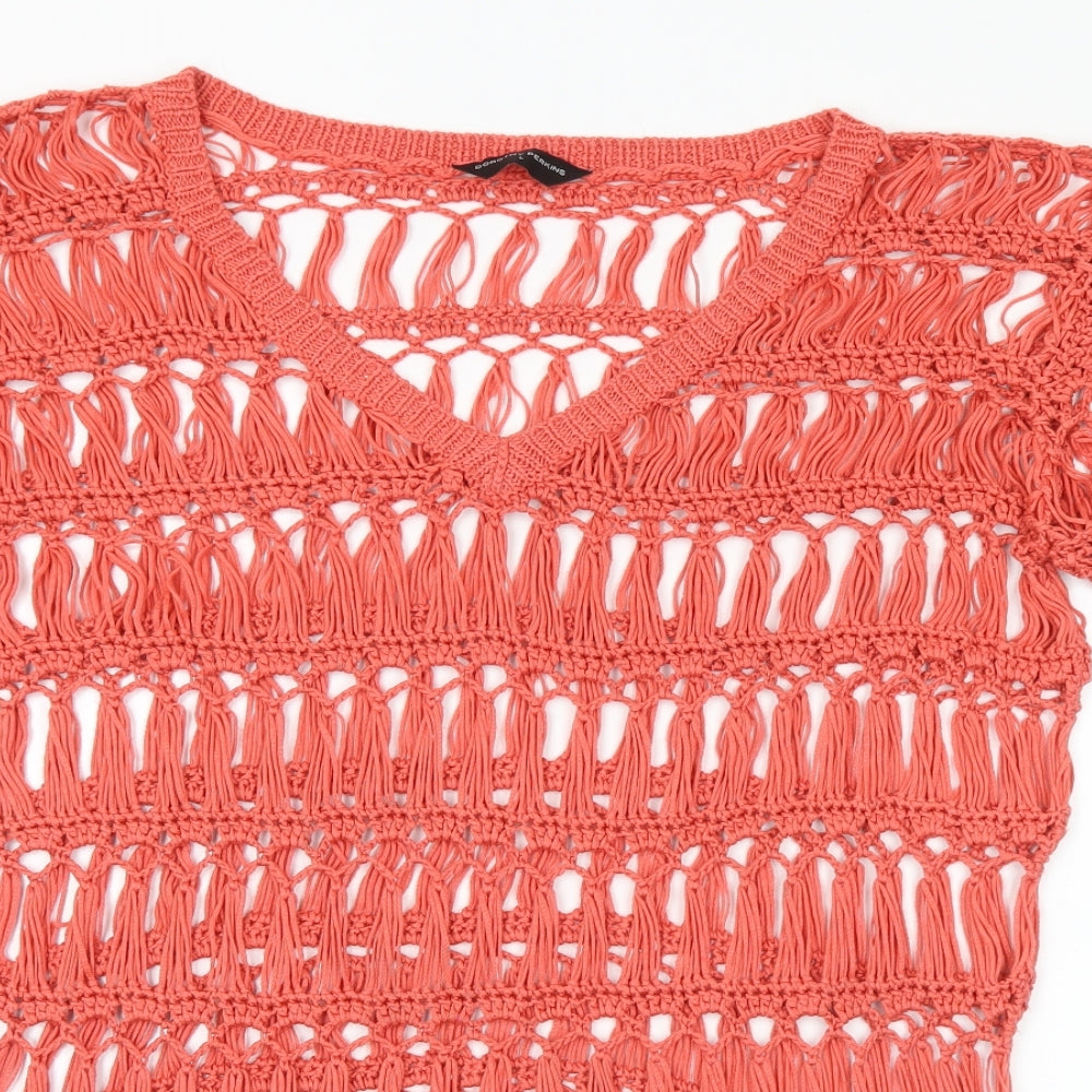 Dorothy Perkins Womens Red V-Neck Acrylic Pullover Jumper Size L