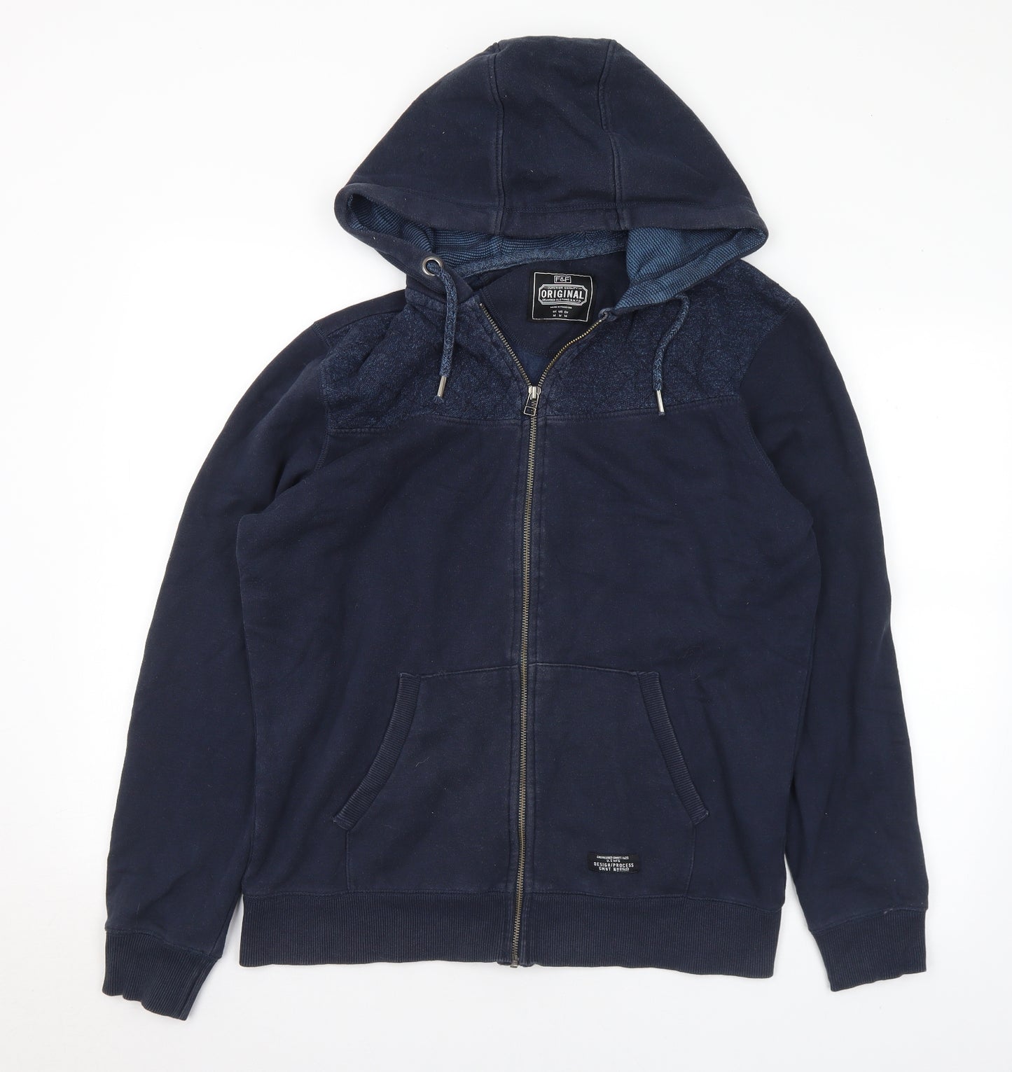 F&F Mens Blue Cotton Full Zip Hoodie Size M