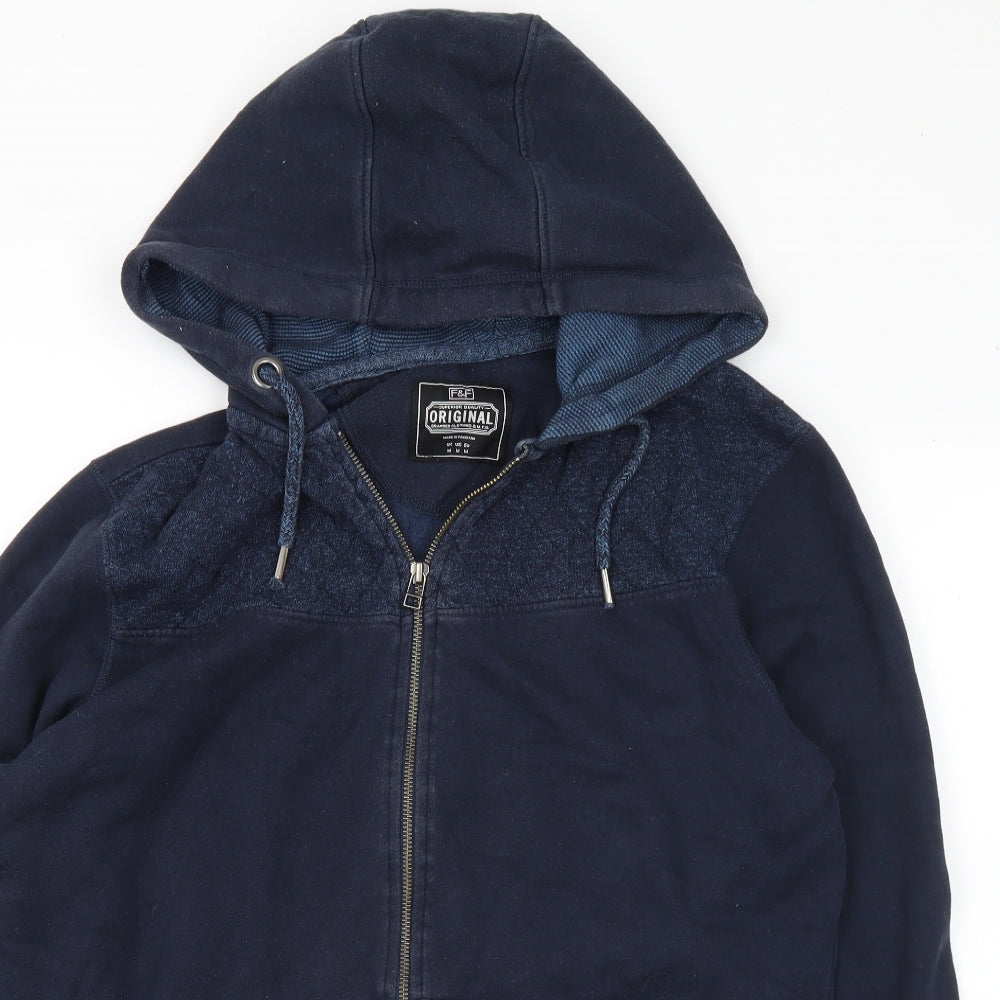 F&F Mens Blue Cotton Full Zip Hoodie Size M