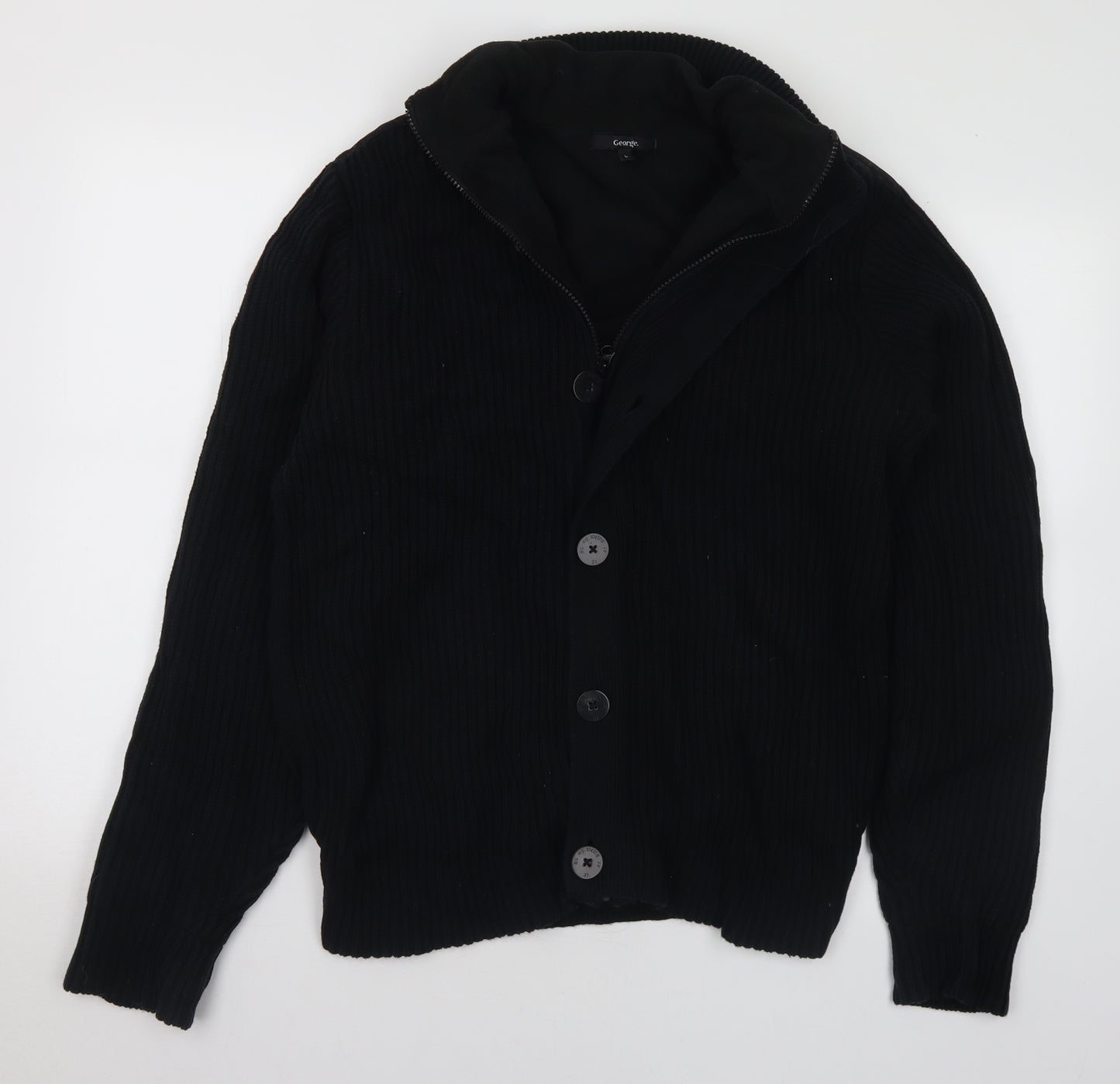 George Mens Black 3-in-1 Jacket Coatigan Size L Button