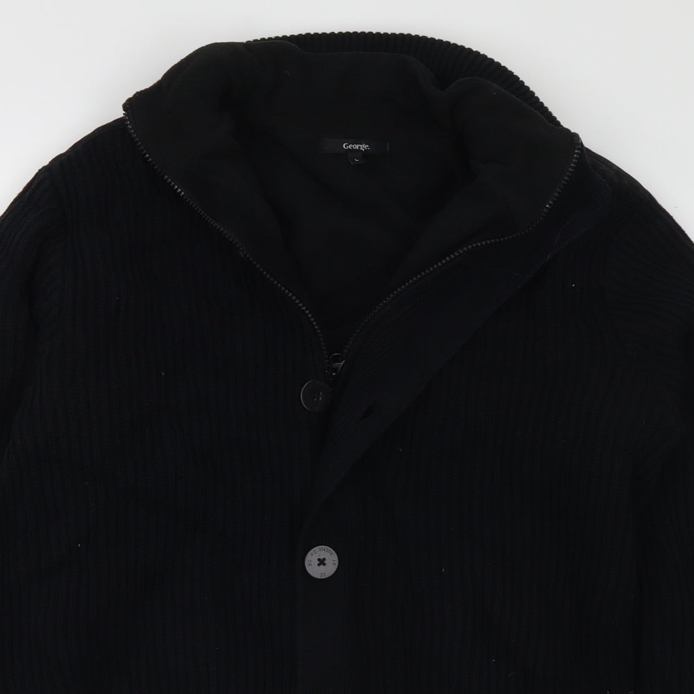 George Mens Black 3-in-1 Jacket Coatigan Size L Button