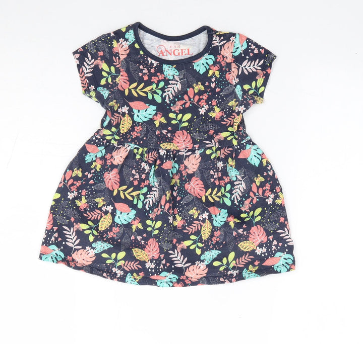 E-Vie Angel Girls Multicoloured Floral 100% Cotton Fit & Flare Size 12-18 Months Round Neck Pullover