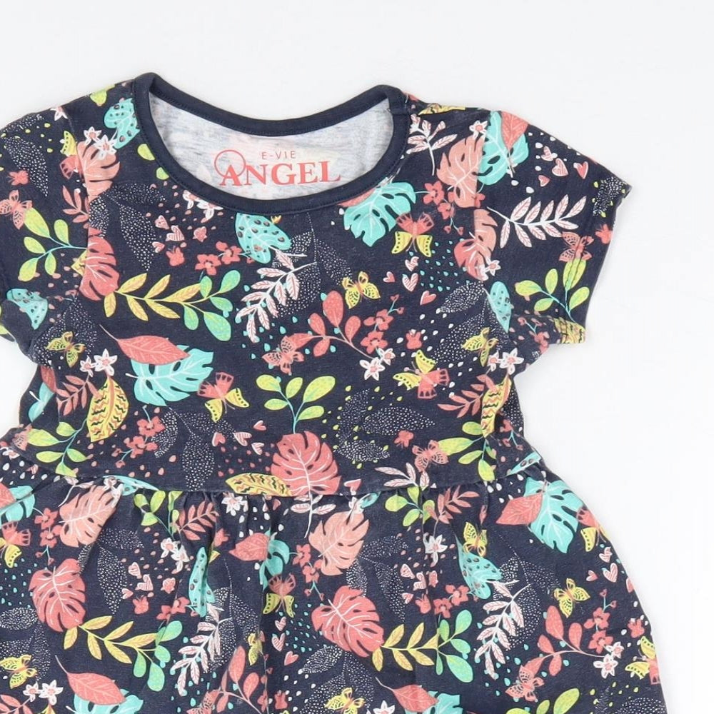 E-Vie Angel Girls Multicoloured Floral 100% Cotton Fit & Flare Size 12-18 Months Round Neck Pullover
