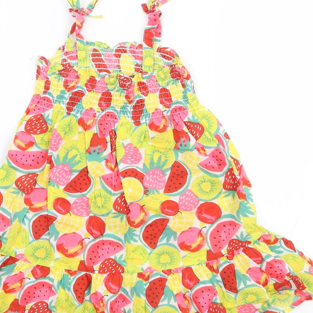 Primark Girls Multicoloured Geometric 100% Cotton Fit & Flare Size 3-4 Years Square Neck Pullover