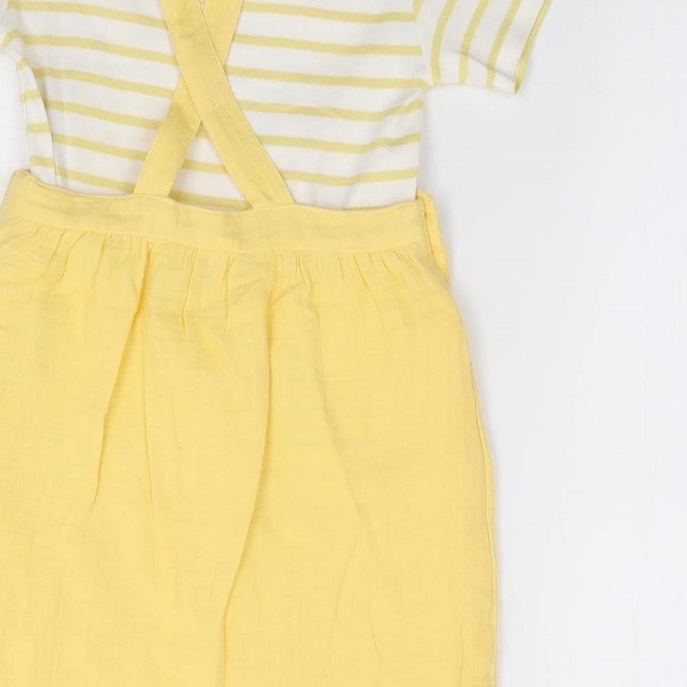 Marks and Spencer Girls Yellow Striped 100% Cotton Pinafore/Dungaree Dress Size 2-3 Years Crew Neck Pullover - Tigger, Winnie The Pooh