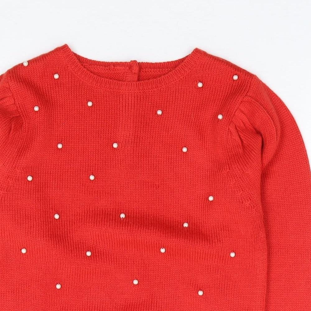 Dunnes Girls Red Round Neck Acrylic Pullover Jumper Size 7 Years Pullover
