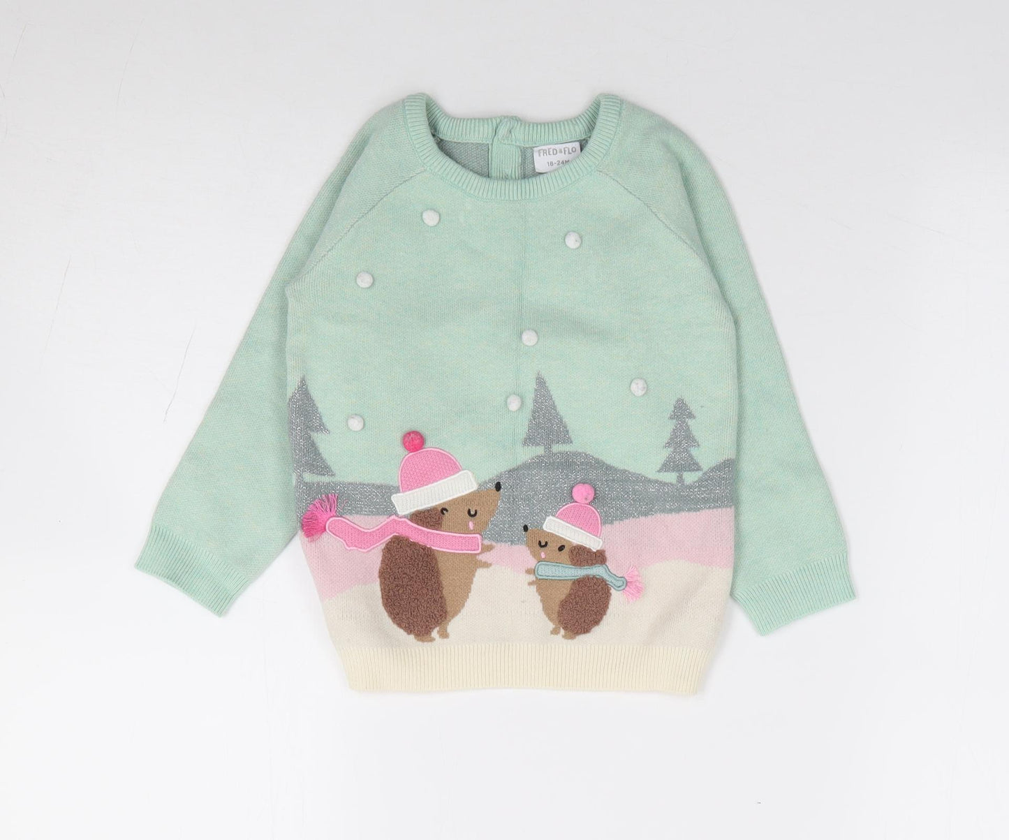 F&F Girls Green Viscose Pullover Jumper Size 18-24 Months Pullover - Christmas