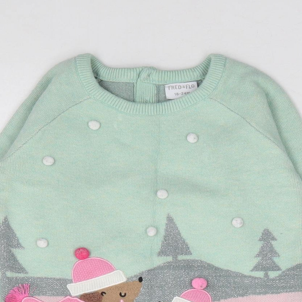 F&F Girls Green Viscose Pullover Jumper Size 18-24 Months Pullover - Christmas