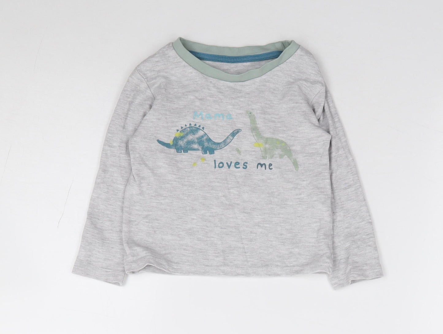 Primark Boys Grey Cotton Jersey T-Shirt Size 18-24 Months Crew Neck Pullover - Dinosaur, Mama