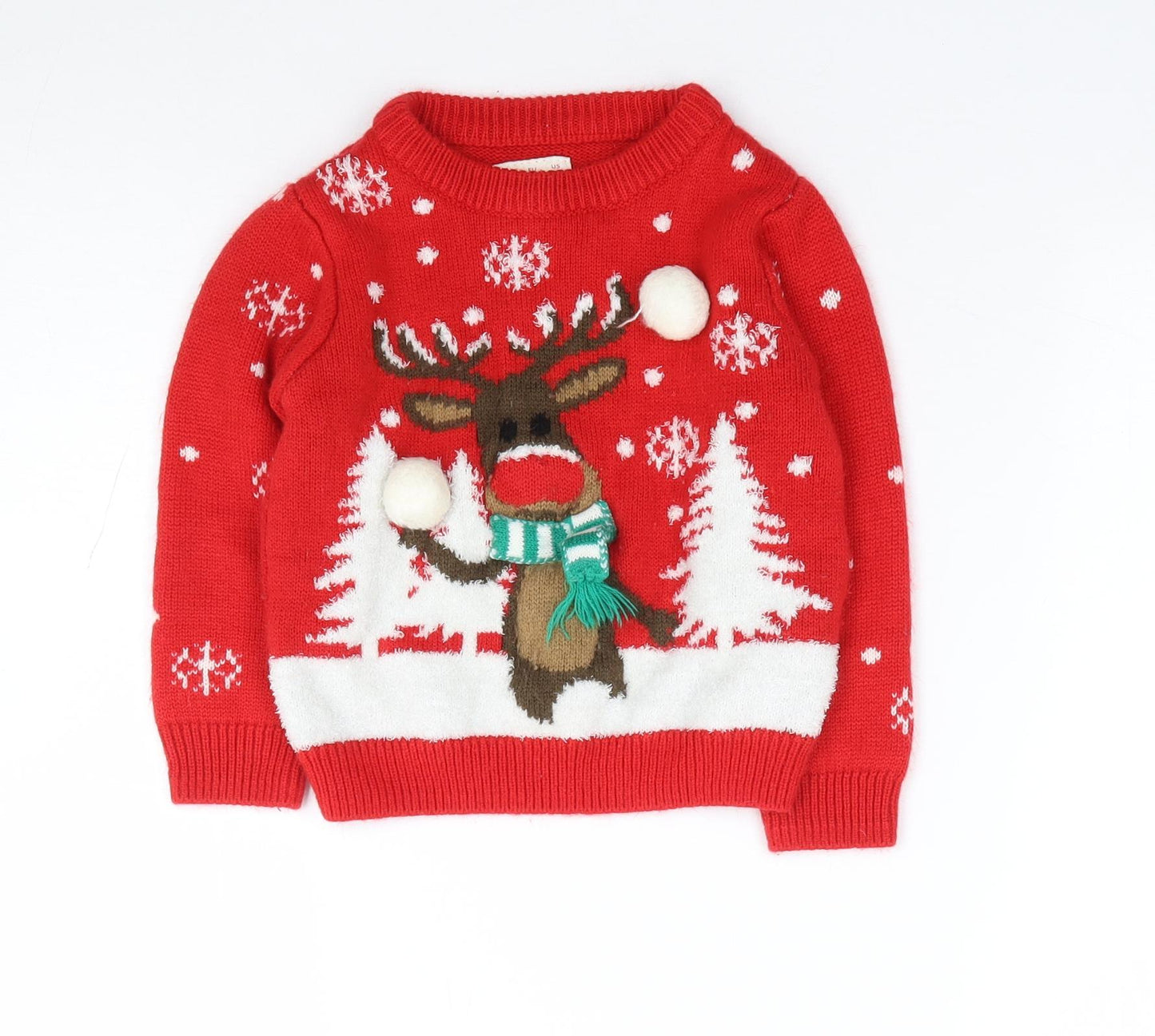 F&F Boys Red Crew Neck Acrylic Pullover Jumper Size 2-3 Years Pullover - Christmas