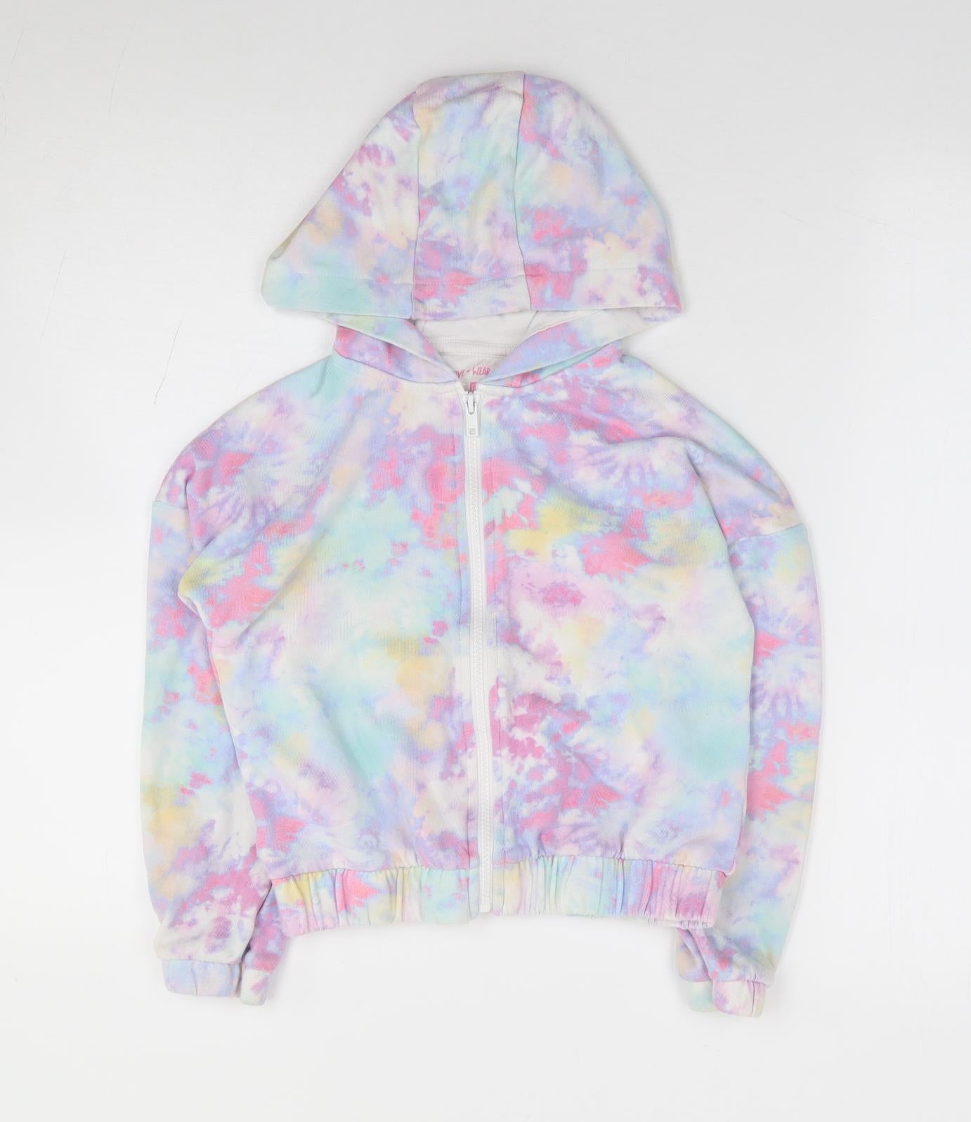 F&F Girls Multicoloured Geometric Cotton Full Zip Hoodie Size 8-9 Years Zip - Tie Dye