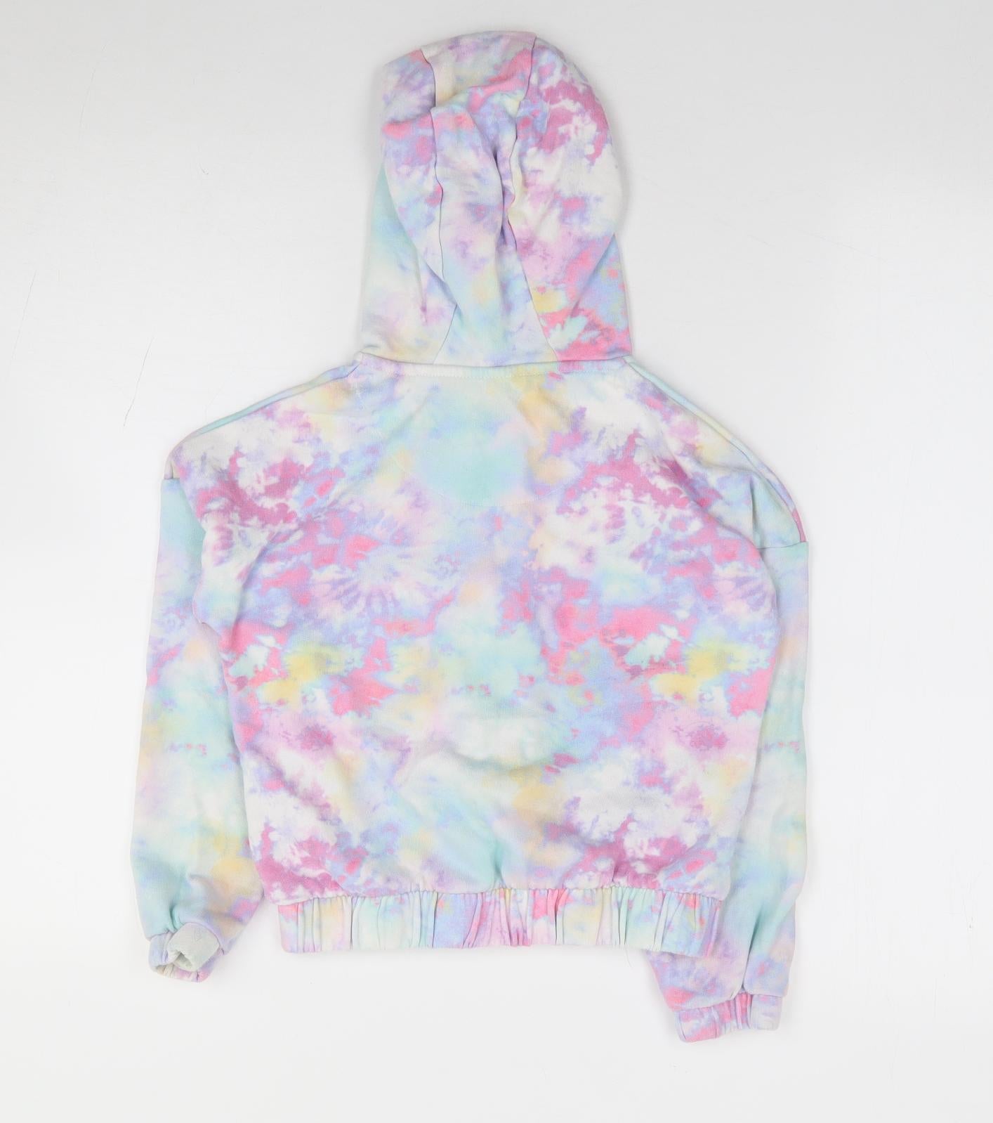 F&F Girls Multicoloured Geometric Cotton Full Zip Hoodie Size 8-9 Years Zip - Tie Dye