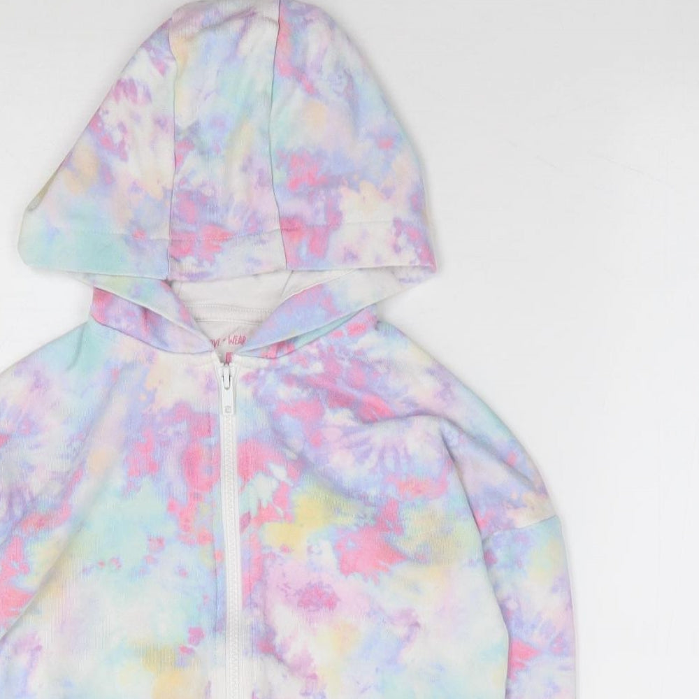 F&F Girls Multicoloured Geometric Cotton Full Zip Hoodie Size 8-9 Years Zip - Tie Dye