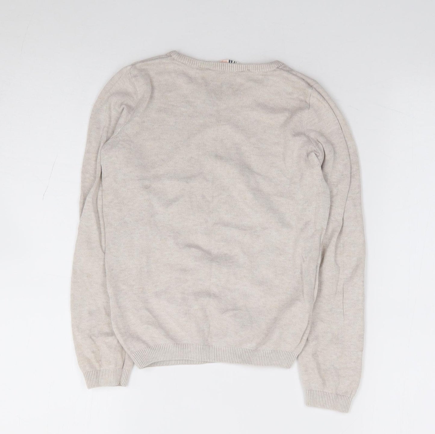H&M Girls Beige Crew Neck 100% Cotton Pullover Jumper Size 8-9 Years Pullover