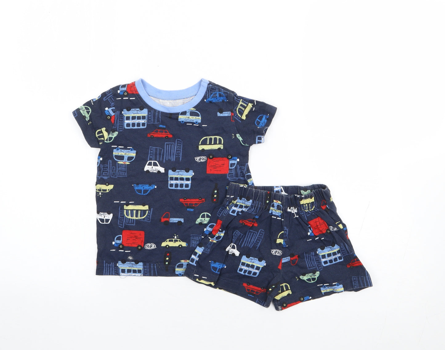 Dunnes Boys Blue Geometric 100% Cotton Cami Pyjama Set Size 18-24 Months Pullover - Car