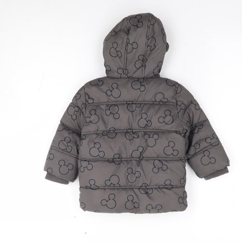 George Boys Grey Geometric Parka Coat Size 9-12 Months Zip - Micket Mouse