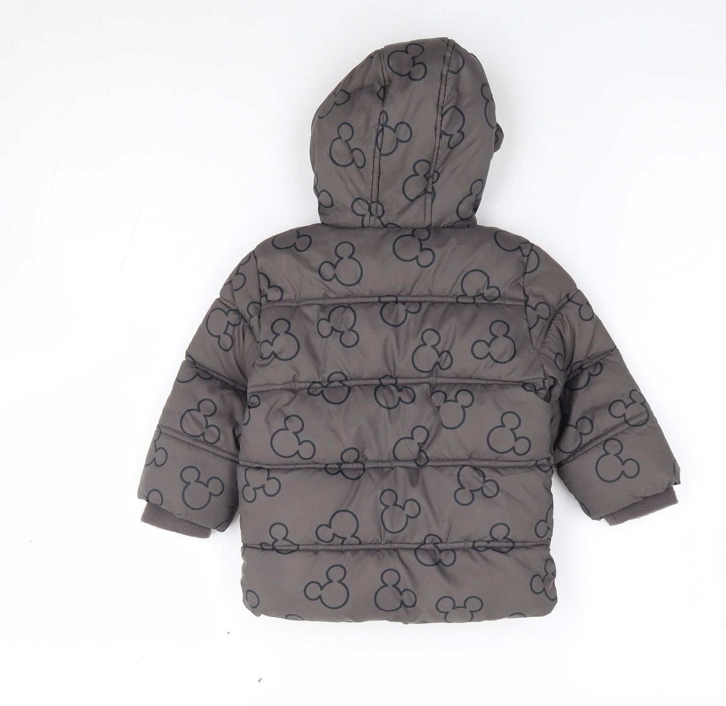 George Boys Grey Geometric Parka Coat Size 9-12 Months Zip - Micket Mouse