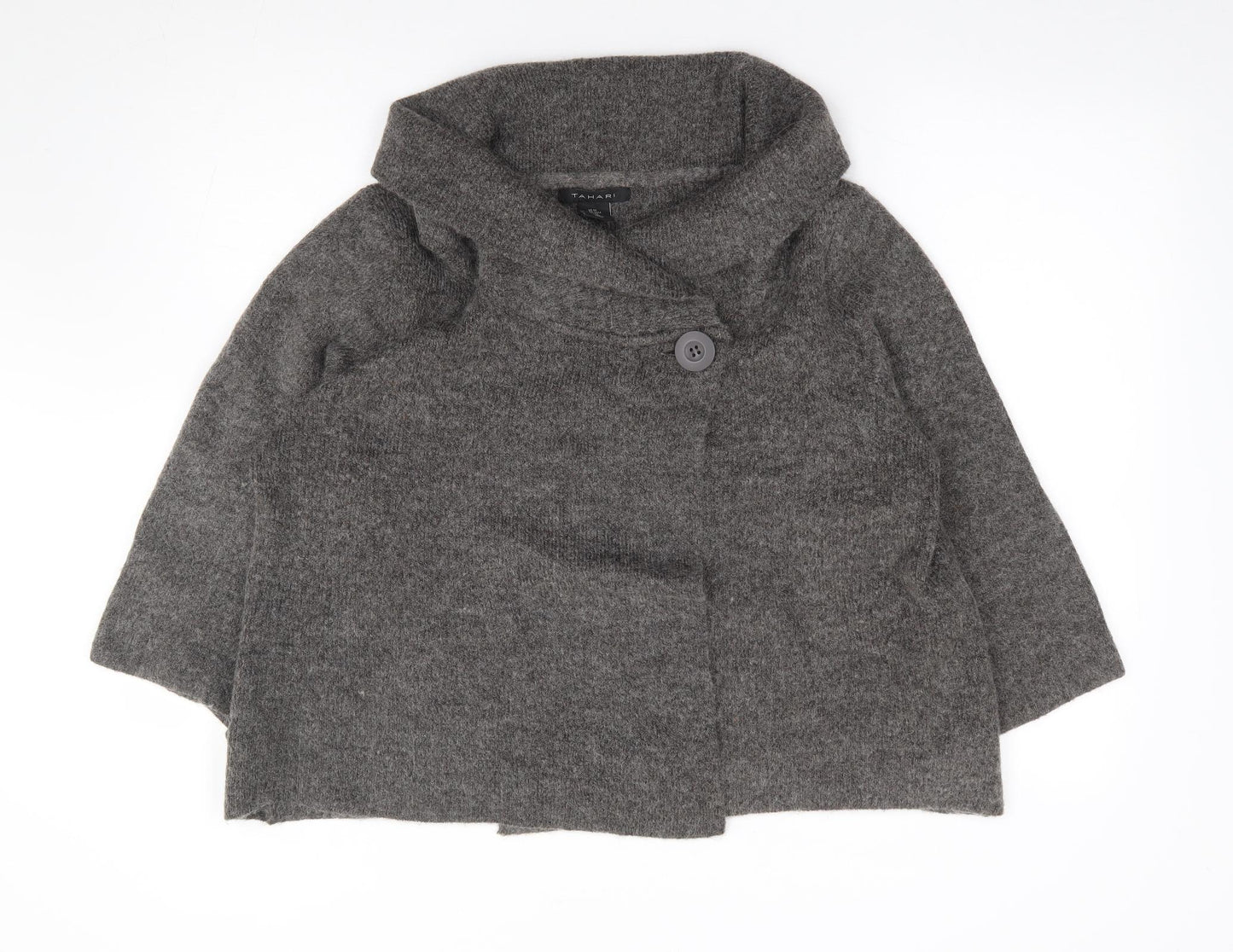 Tahari Womens Grey Crew Neck Acrylic Cardigan Jumper Size M