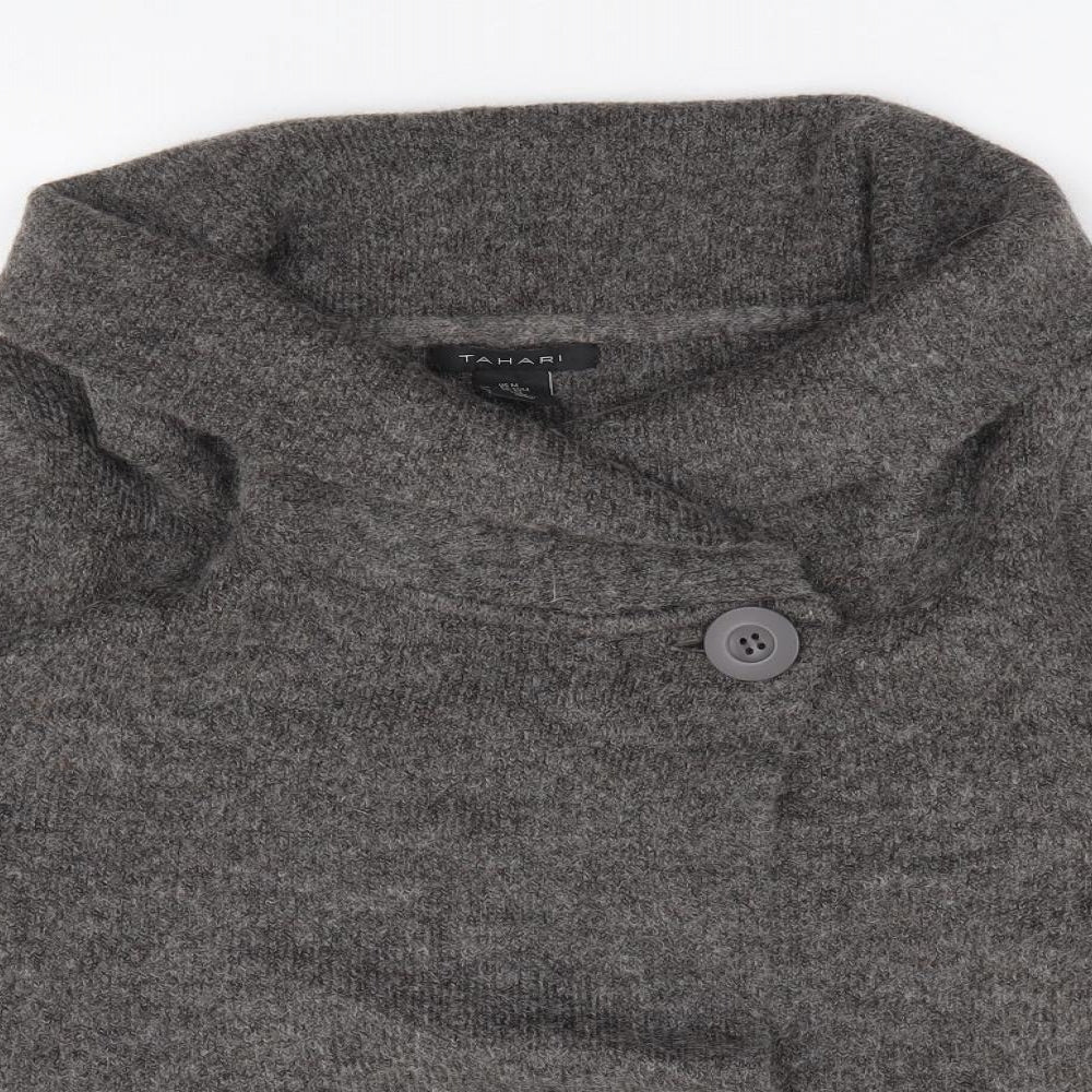 Tahari Womens Grey Crew Neck Acrylic Cardigan Jumper Size M