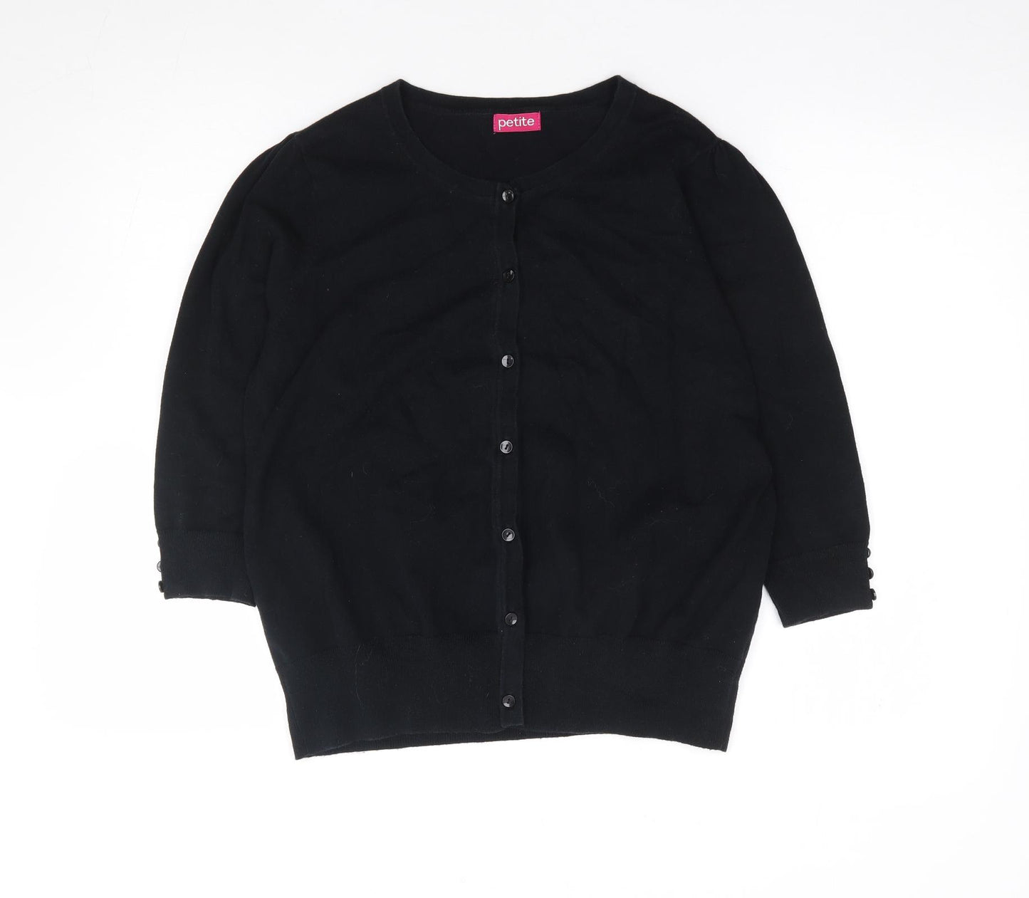 Petite Womens Black Round Neck Cotton Cardigan Jumper Size 18