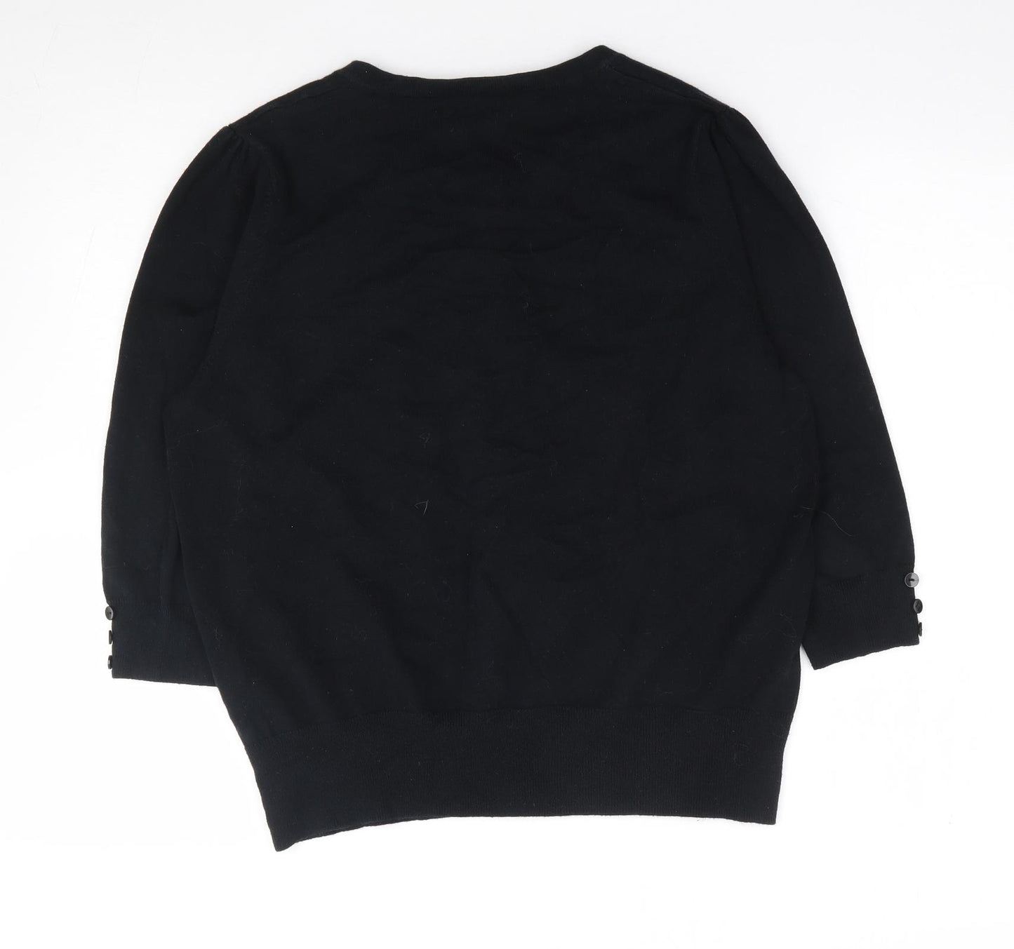 Petite Womens Black Round Neck Cotton Cardigan Jumper Size 18
