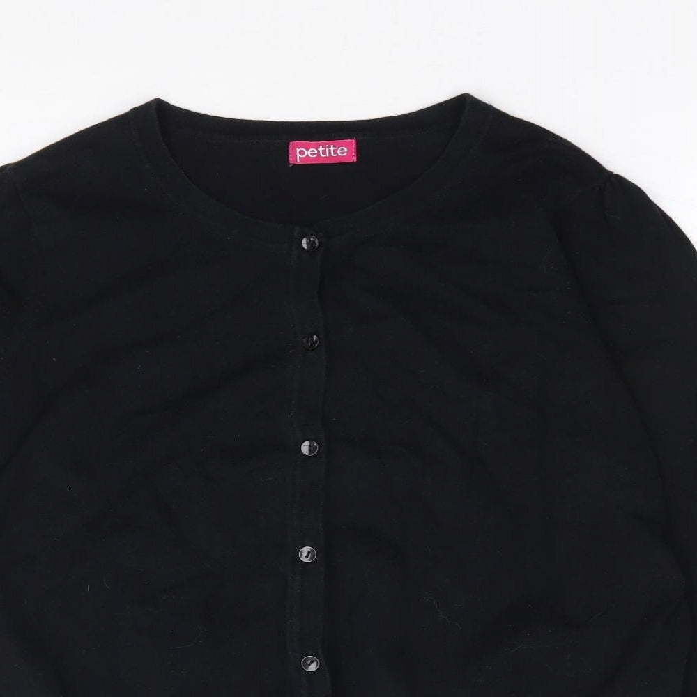 Petite Womens Black Round Neck Cotton Cardigan Jumper Size 18