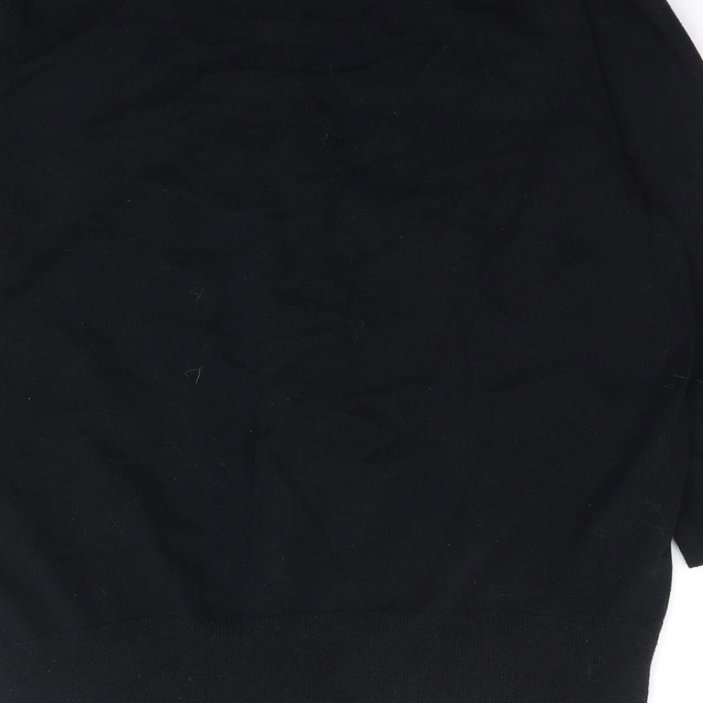 Petite Womens Black Round Neck Cotton Cardigan Jumper Size 18