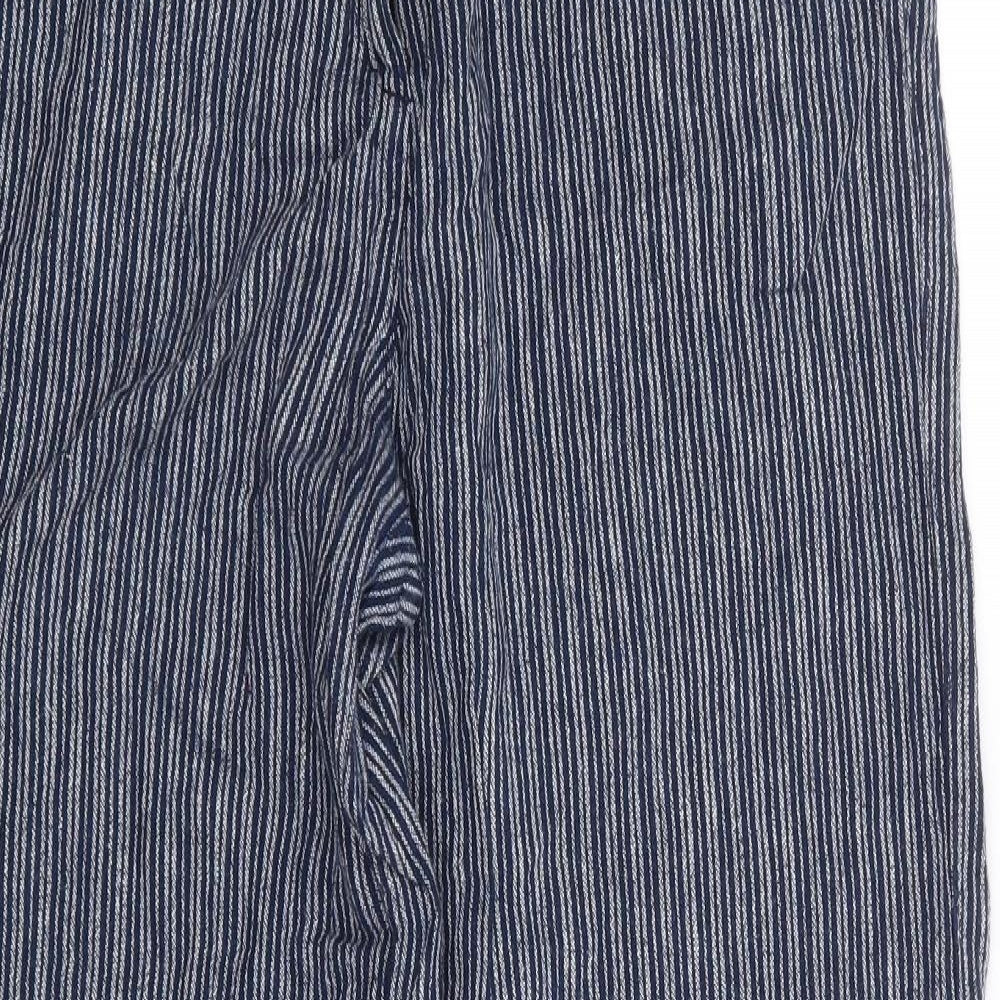 NEXT Womens Blue Striped Linen Trousers Size 10 L29 in Regular Drawstring