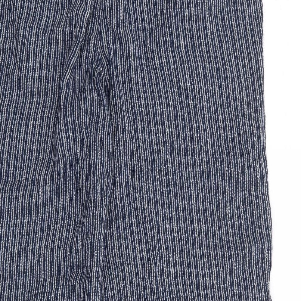 NEXT Womens Blue Striped Linen Trousers Size 10 L29 in Regular Drawstring