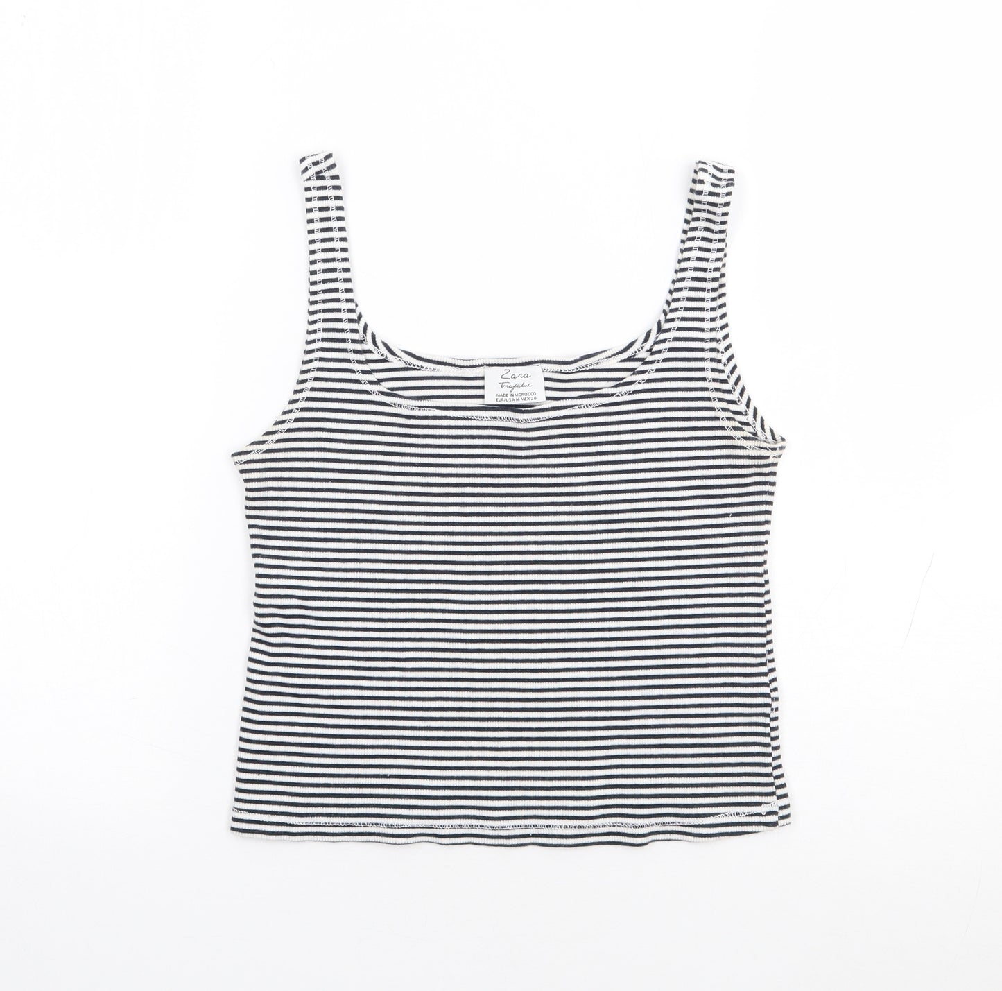 Zara Womens Blue Striped Polyester Cropped Tank Size M Square Neck