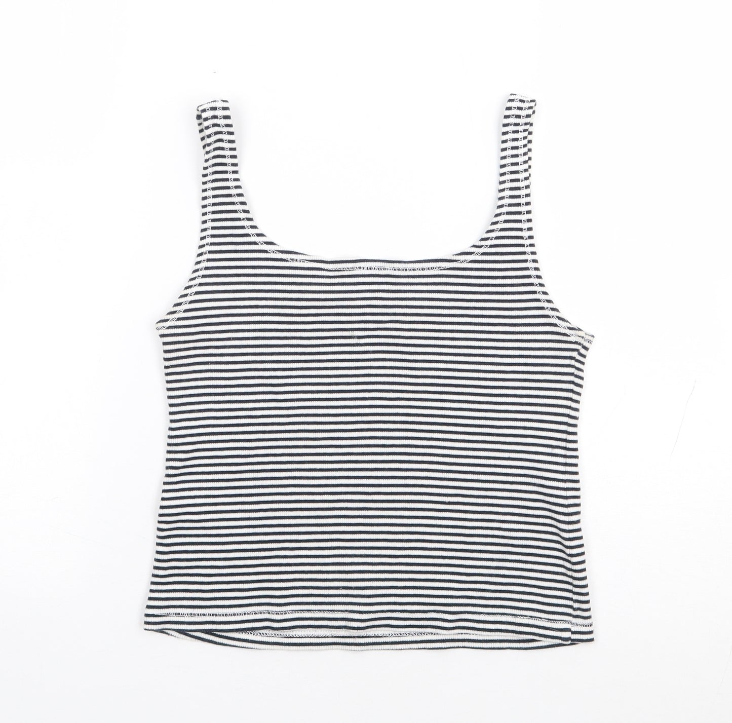 Zara Womens Blue Striped Polyester Cropped Tank Size M Square Neck