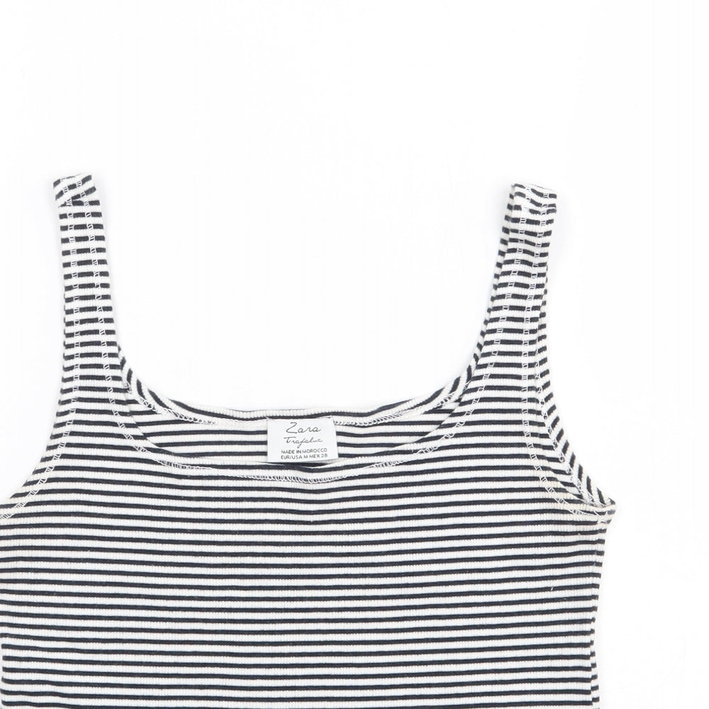 Zara Womens Blue Striped Polyester Cropped Tank Size M Square Neck
