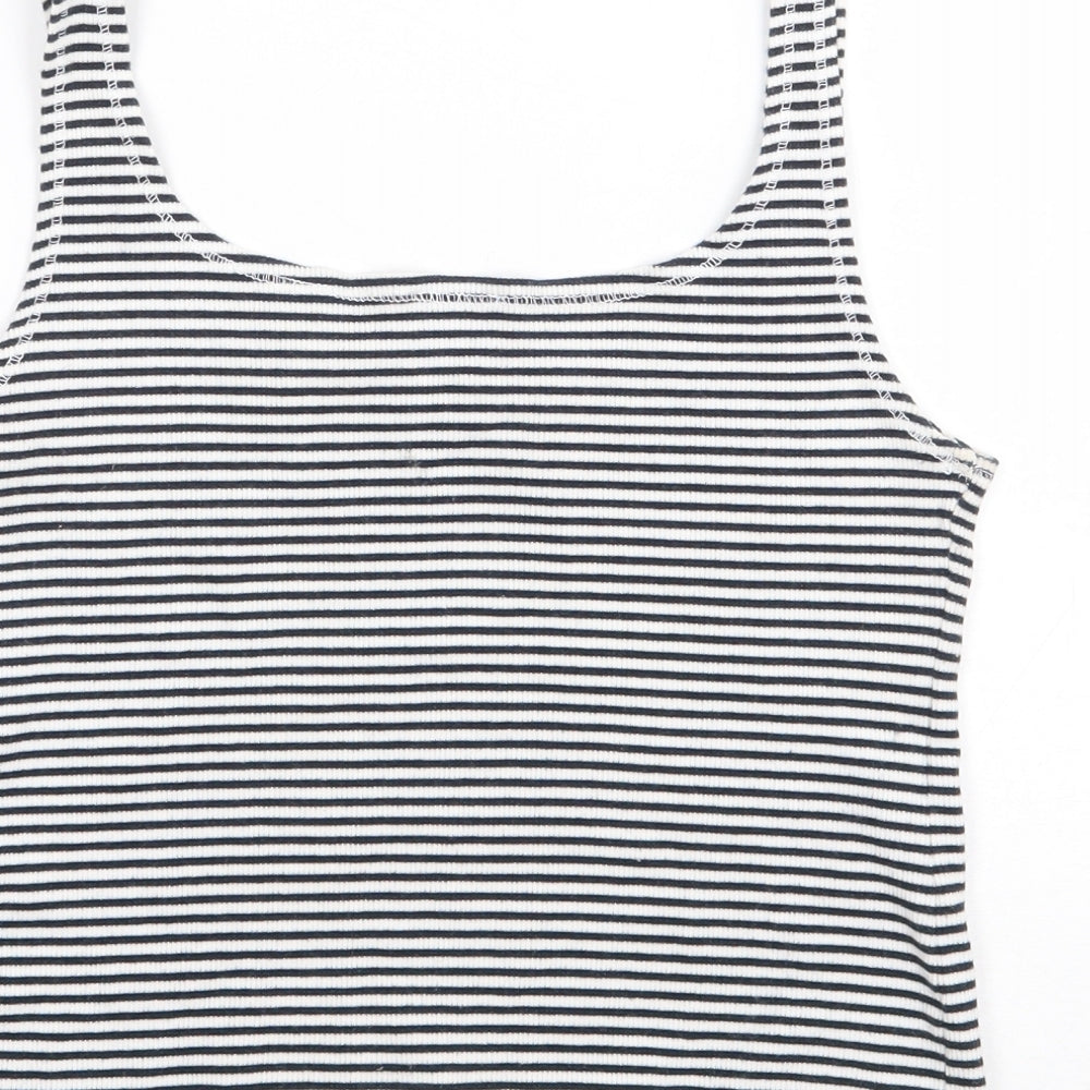 Zara Womens Blue Striped Polyester Cropped Tank Size M Square Neck