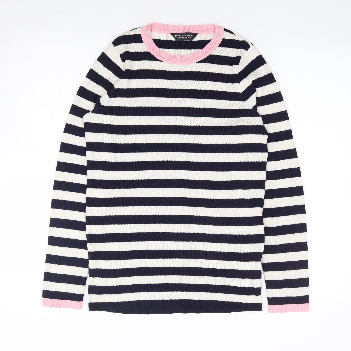 Dorothy Perkins Womens Blue Round Neck Striped Polyester Pullover Jumper Size 10