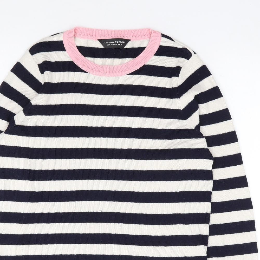 Dorothy Perkins Womens Blue Round Neck Striped Polyester Pullover Jumper Size 10