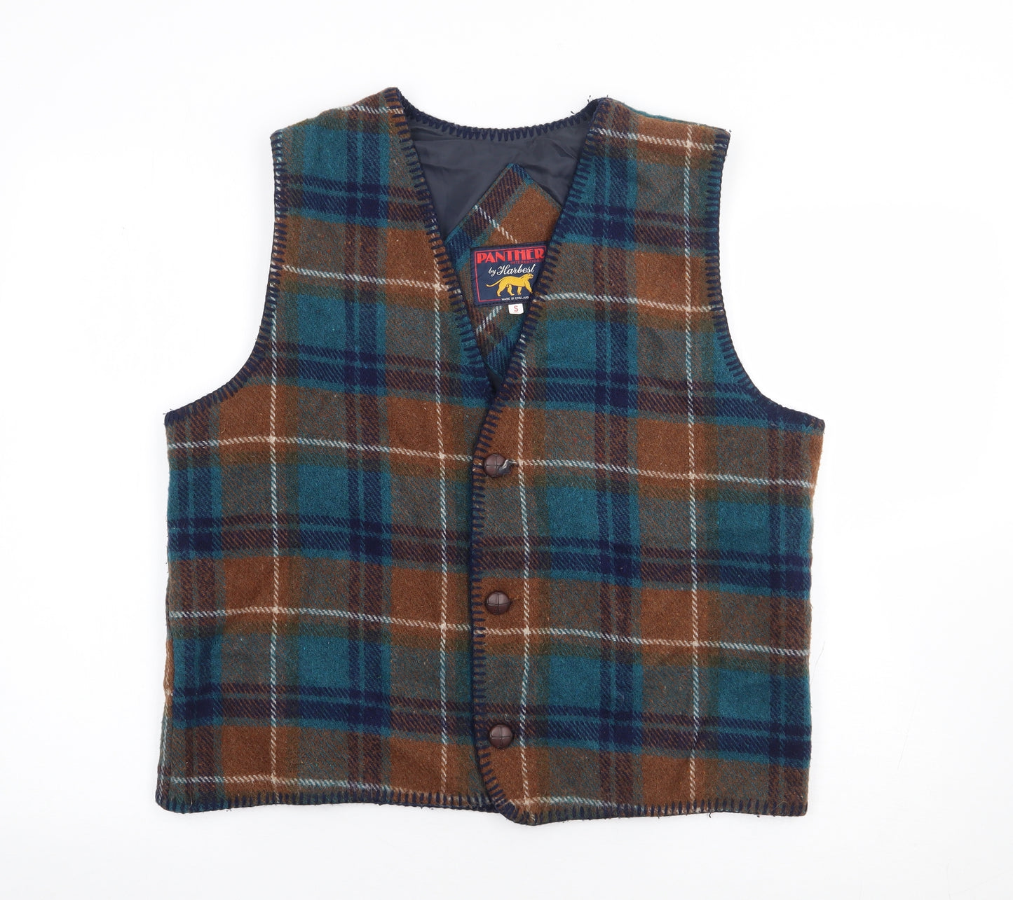 Panther by Harvest Mens Multicoloured Plaid Gilet Jacket Size S Button