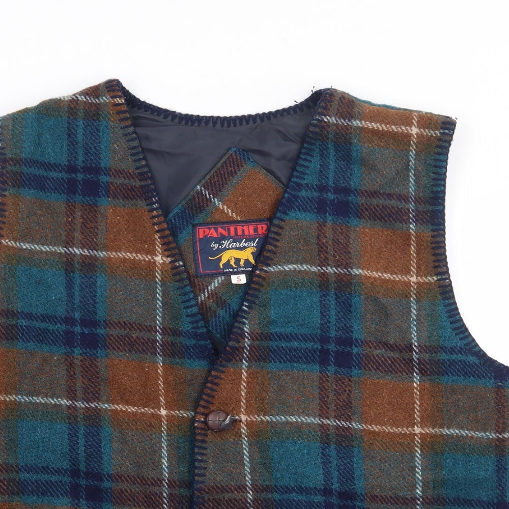 Panther by Harvest Mens Multicoloured Plaid Gilet Jacket Size S Button