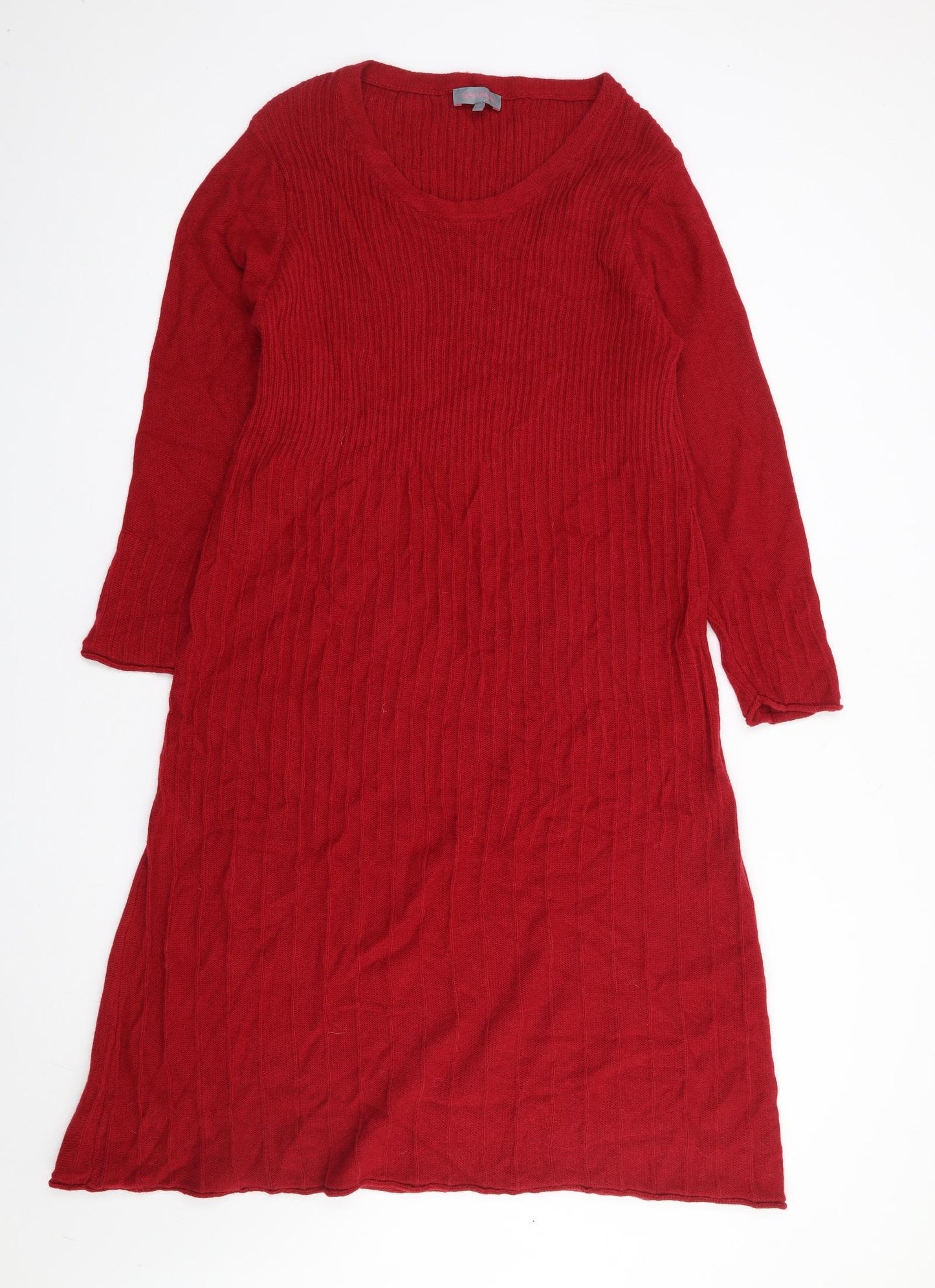 Sahara Womens Red Wool Jumper Dress Size M Round Neck Pullover