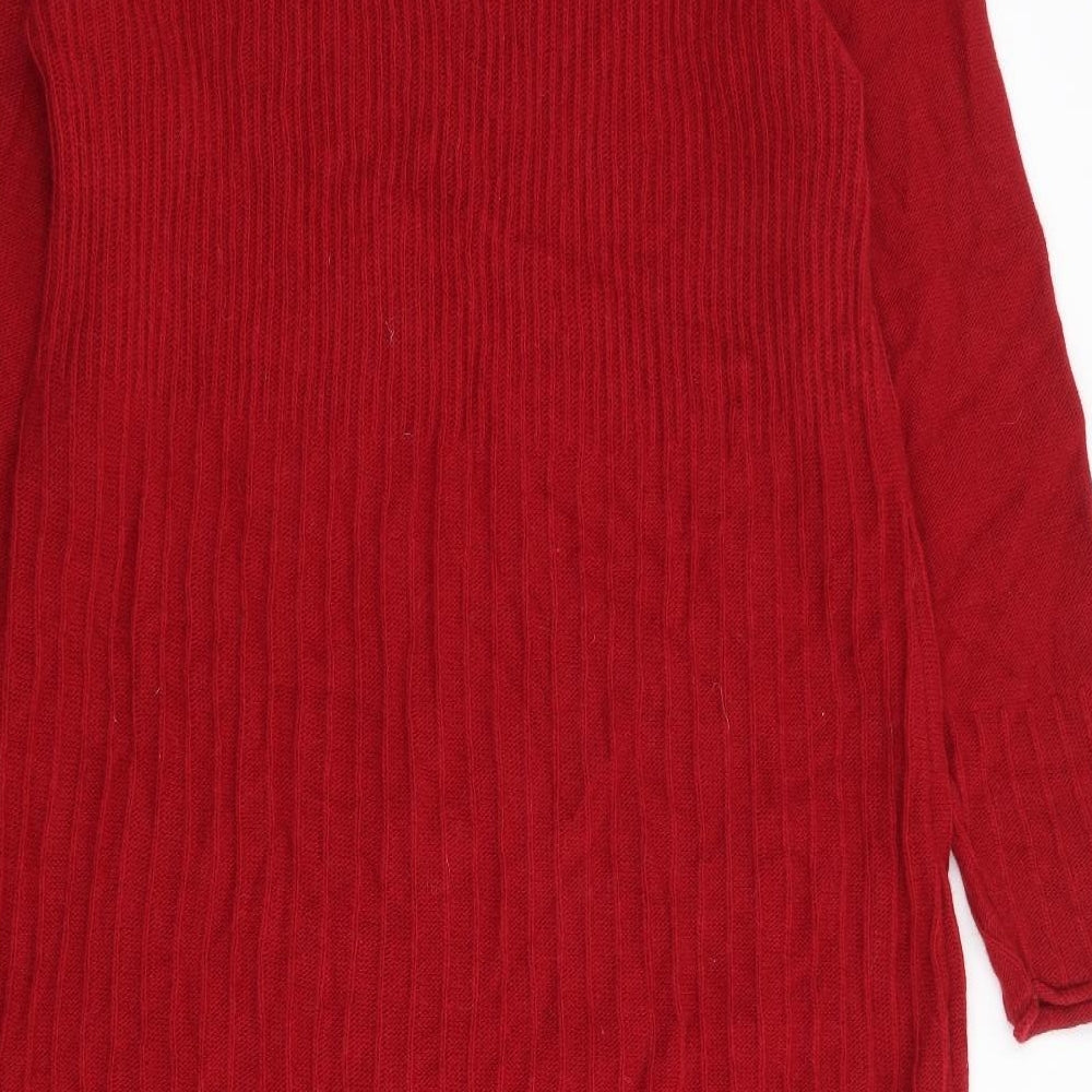 Sahara Womens Red Wool Jumper Dress Size M Round Neck Pullover