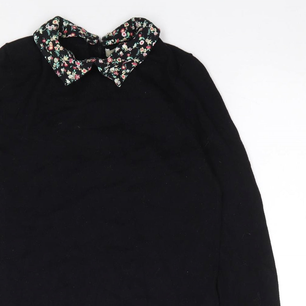 Oasis Womens Black Collared Floral Cotton Pullover Jumper Size XS