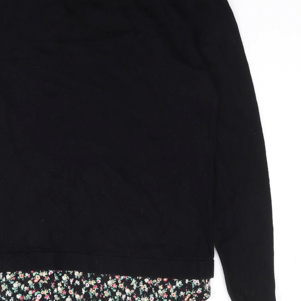 Oasis Womens Black Collared Floral Cotton Pullover Jumper Size XS
