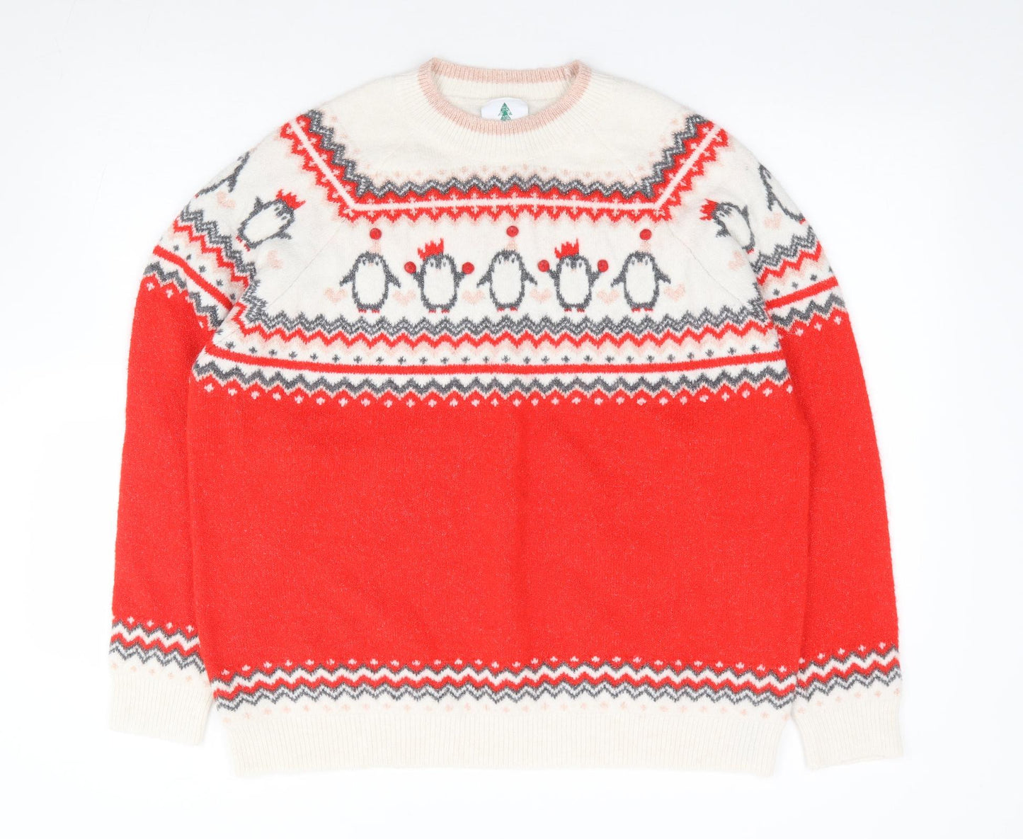George Womens Multicoloured Crew Neck Geometric Polyester Pullover Jumper Size XL - Penguin, Christmas