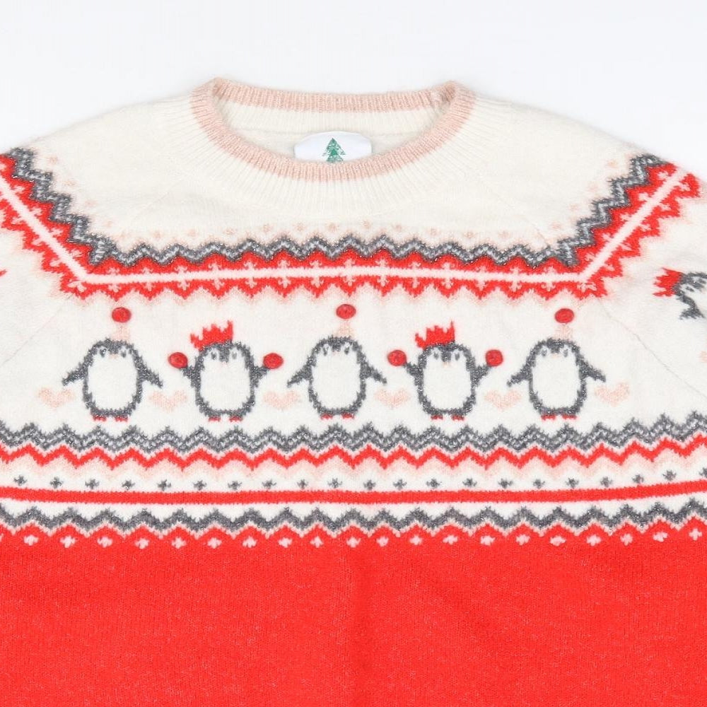 George Womens Multicoloured Crew Neck Geometric Polyester Pullover Jumper Size XL - Penguin, Christmas