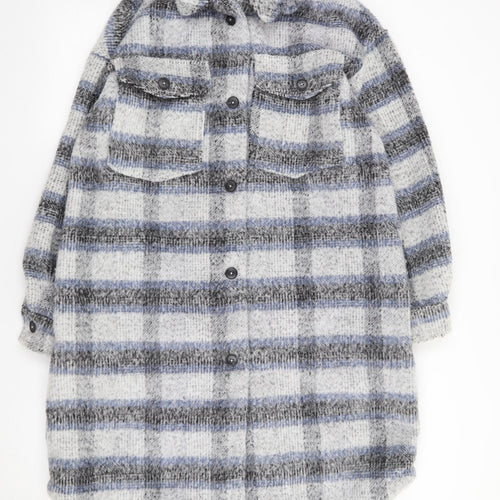 New Look Womens Blue Plaid Jacket Coat Size 12 Button - Shacket