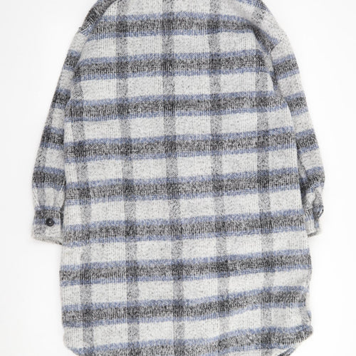 New Look Womens Blue Plaid Jacket Coat Size 12 Button - Shacket